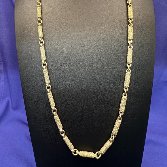 VTG Monet Gold-Tone Textured Barrel Link Necklace - Picture 6 of 8